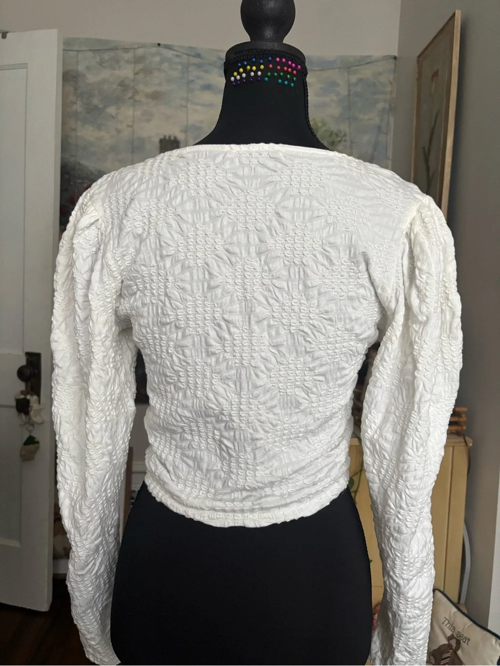 Zara White Ruched V-Neck Long Sleeve Top